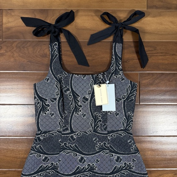 Antonio Melani x Jennifer Sumko Size‎ 4 Black Scroll Schwan Quilted Midi Dress - Picture 2 of 12